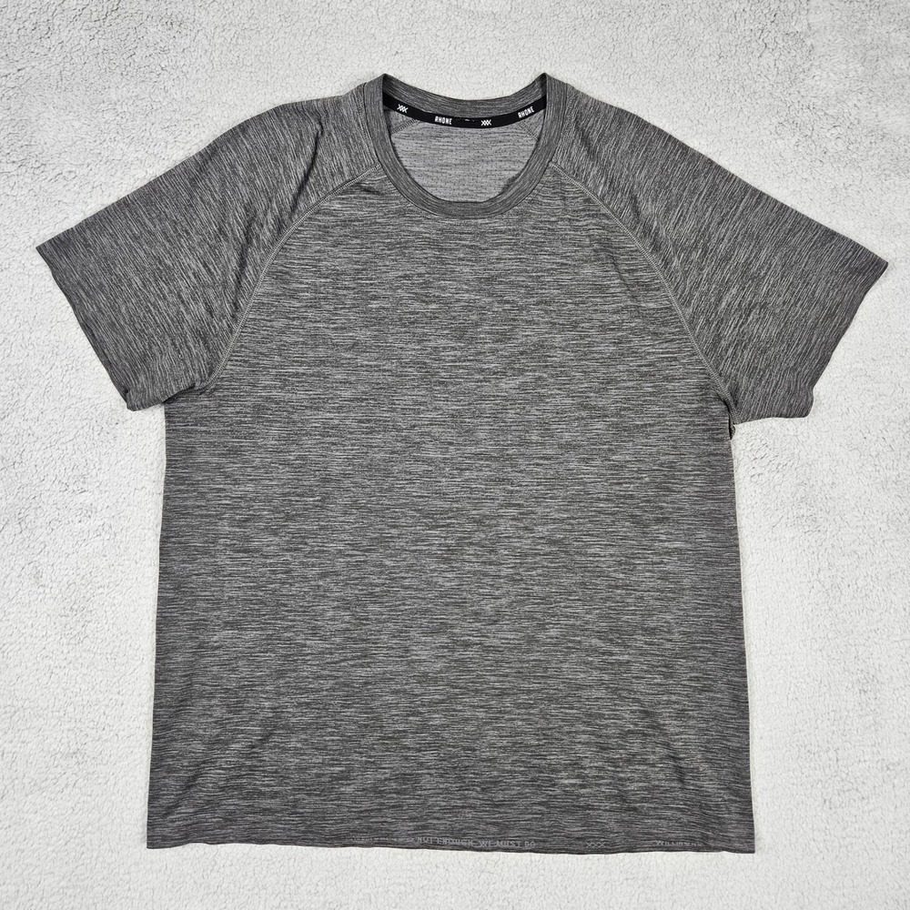 Rhone Mens Large T-Shirt Reign Short Sleeve Heathered Gray Training Tee Athletic